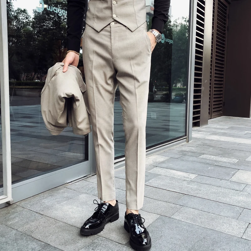 Spring Men Dress Pants Slim Fit Apricot Gray Pantalones Hombre Men's Social Trousers Masculina Suit Trousers Man Formal Pants