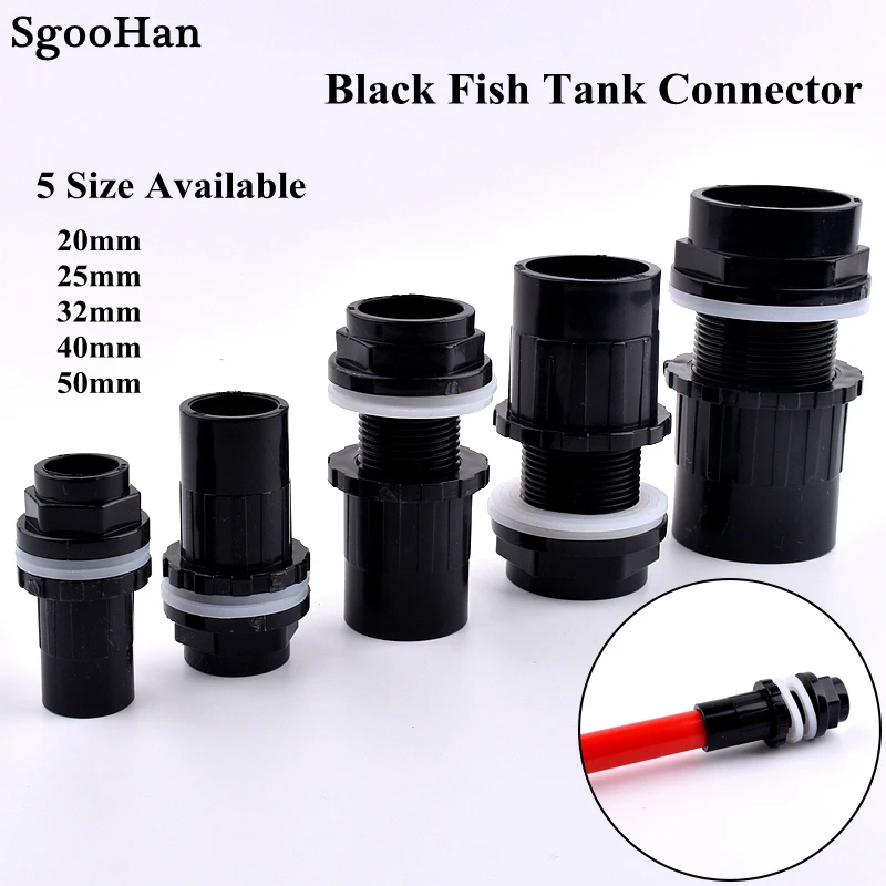 1PC I.D 20~50mm Black PVC Pipe Aquarium Fish Tank Drainage Connectors Overflow Thread Home DIY Water Tank Supply Tube Joints