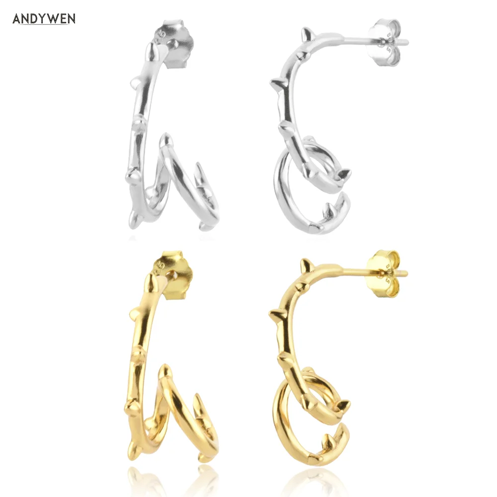 

ANDYWEN 925 Sterling Silver Gold 2021 Screw Twist Stud Earring Piercing Clips Pendiente 2021 Fine Jewelry For Party Piercing