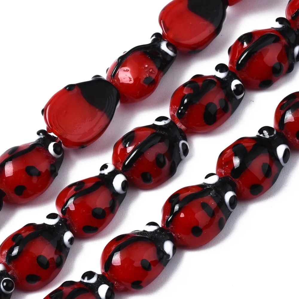 10Strand Ladybug Handmade Lampwork Beads Strands for jewelry making DIY Bracelet Necklace Decor Accessories,about 20pcs/strand