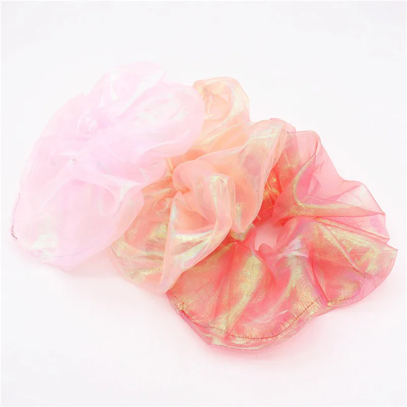 Women Statement Oversized Laser Luster Gauze Hair Ropes Scrunchy Elastic Hair Bands Multi Color Wide Head Band Shiny Hair Ties