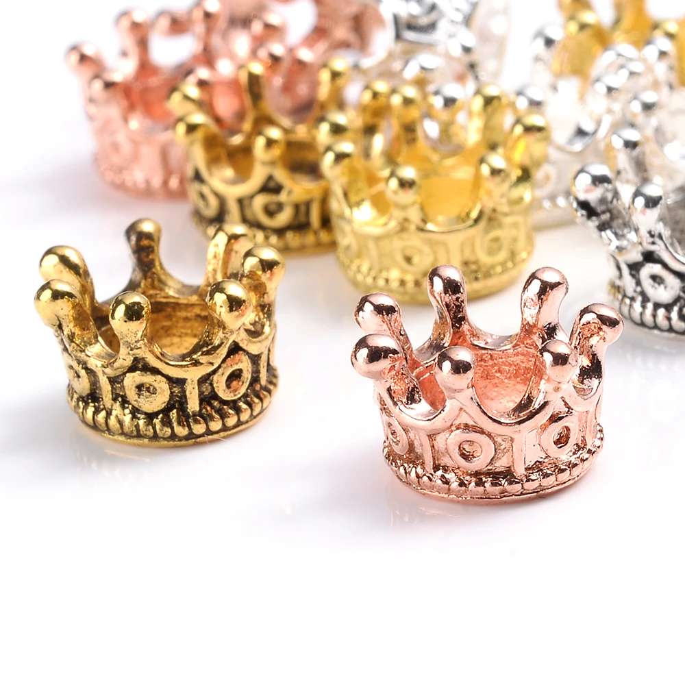 10/50pcs Alloy Loose Spacer Beads Gold Silver Crown Beads for Jewelry Making DIY Bracelet Handmade Accessories 6x9/12mm