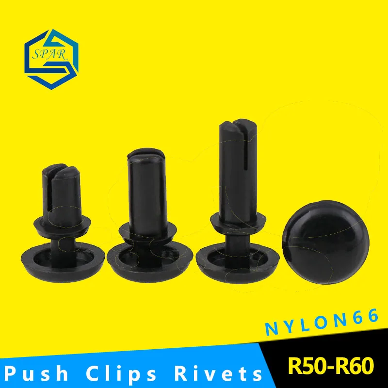 [R50 R60] Wholesale Black White Nylon  Bottom Dia Push Clips Rivets Fasteners Push-type plastic rivet R-shaped PC board