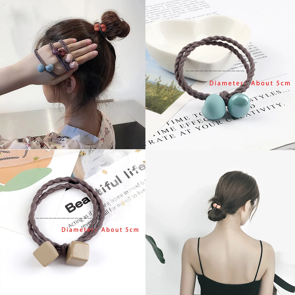 2Pcs/Set Korean Hair Bands Matte Heart Cube Pendant Headwear High Elastic Scrunchies Fashion Hair Accessories Women Girls Holder