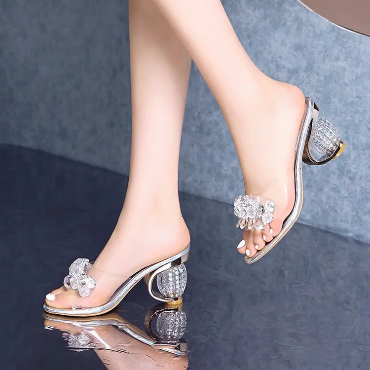 Sandals Women Crystal Peep Toe High Heels shoes Crystal Transparent Heel Sandals Slippers Pumps Women Shoes yyu7