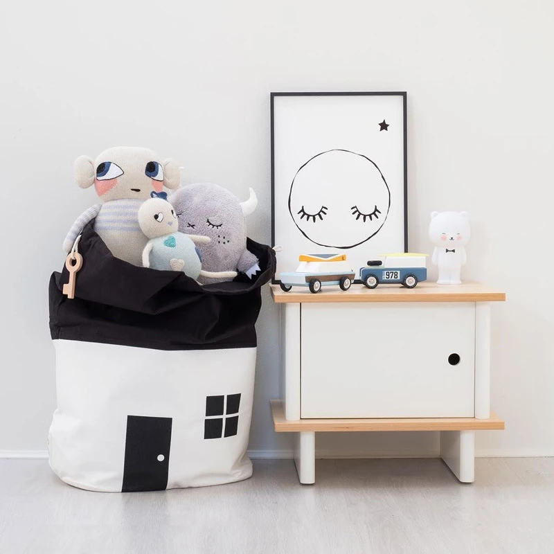 INS Toy Storage Organizer Bag Drawstring Bag Nordic Style House Shape Design Kids Storage Basket Cotton Canvas Home Decor Gift 6