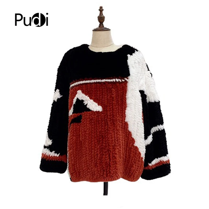 

Pudi CT934 Women Knitted Real Rabbit Fur Coat Jacket Overcoat O Collar Lady Fashion Winter Warm Genuine Fur Coat Outwear