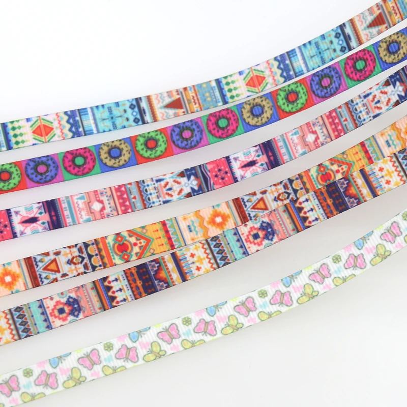 DHK 3/8'' 50yards Tribal Butterfly Cookies Printed Grosgrain Ribbon Accessory Hairbow Headwear DIY Decoration 9mm S1478