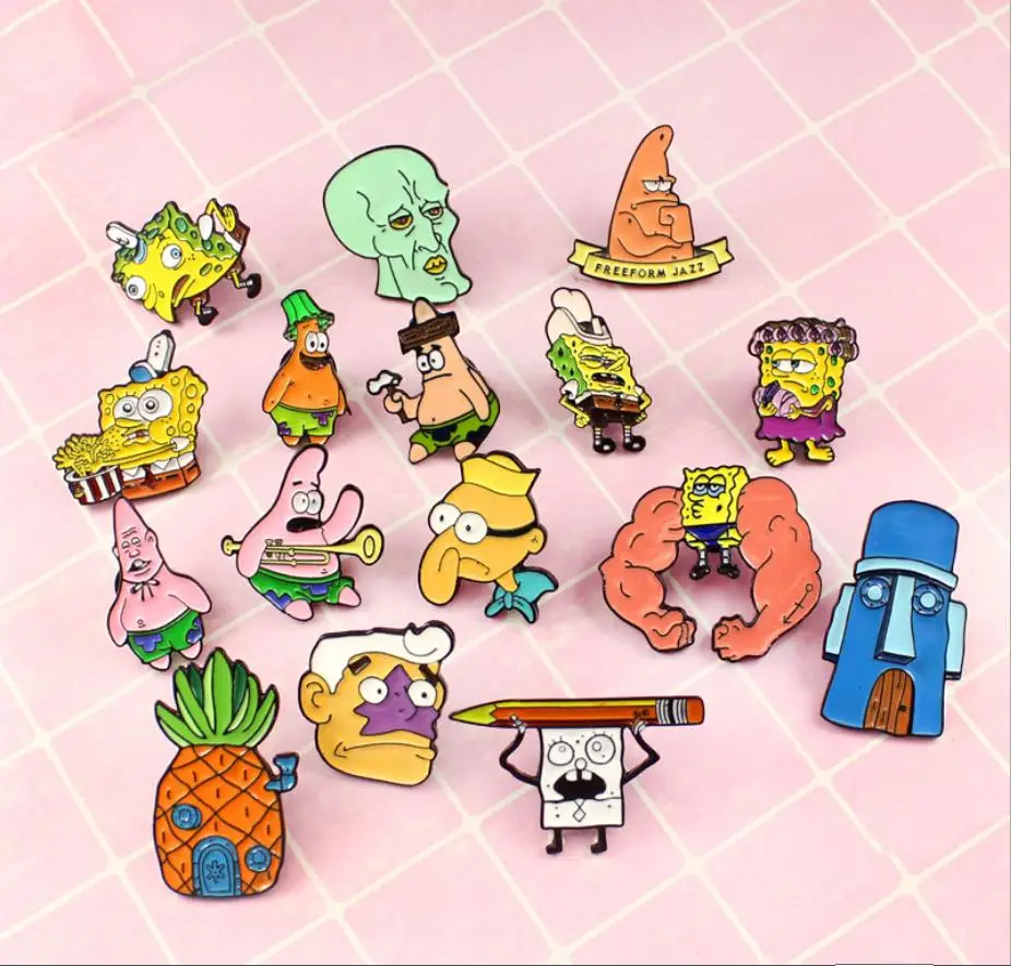 Cartoon Fashion Sponge  Family Combination Badge Cute Pie Big Star Pineapple House Personality Brooch Jewelry