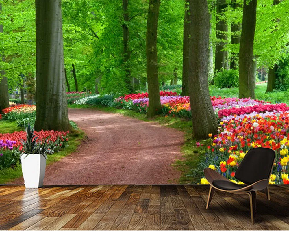 

Papel de parede Spring scenery big tree flower in the park 3d wallpaper,living room tv wall bedroom wall papers home decor mural