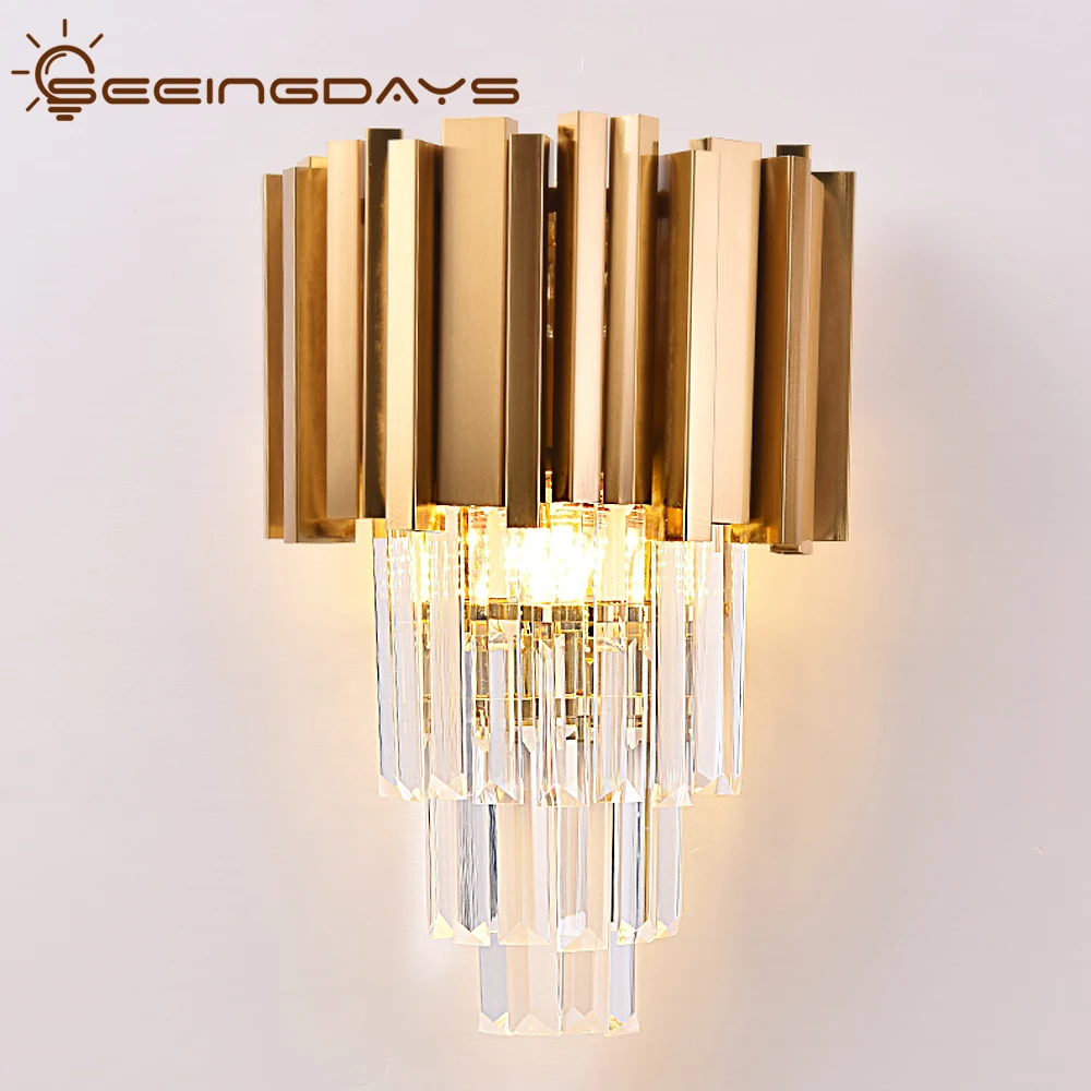 Metal Crystal Wall Lamp For Bedroom For Living Room Home Decor Hanging Light 2 Bulbs Led Wall Light 220v 110v