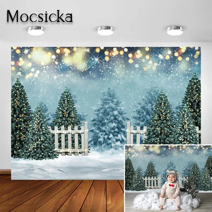 

Mocsicka Christmas Backdrop for Photography Winter Pine Tree Snowflake Background Party Decorations Portrait Photo Shoot Studio