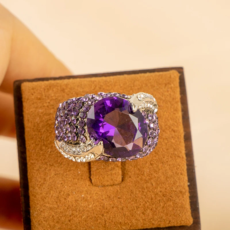Cellacity Vintage amethyst women ring with oval gemstone purple color 5A zircon female silver fine jewerly gift size 6-10