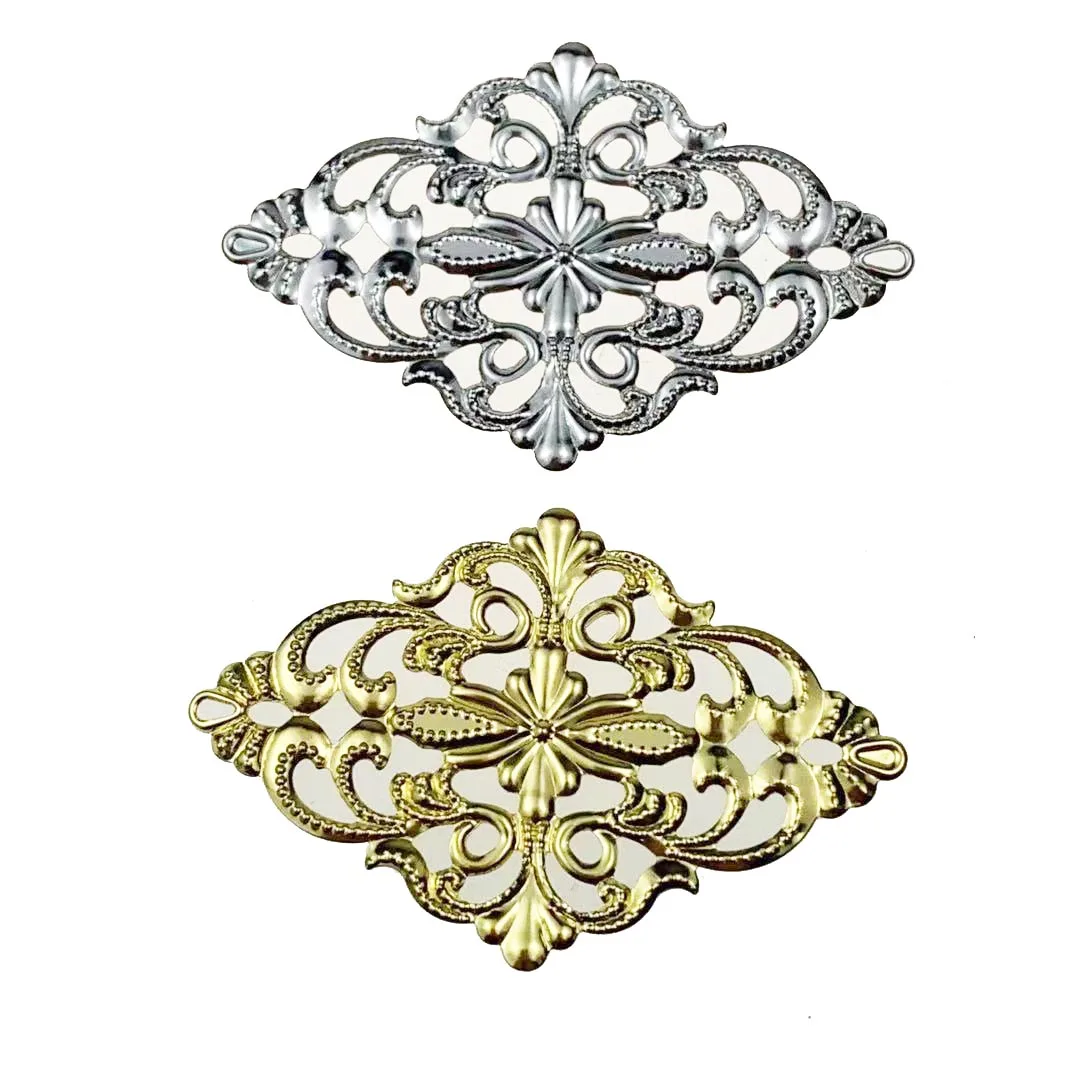 20 sztuk/partia 40x62mm metalowe filigranowe kwiaty kawałek Charms ustawienie podstawy biżuteria DIY komponenty ustalenia