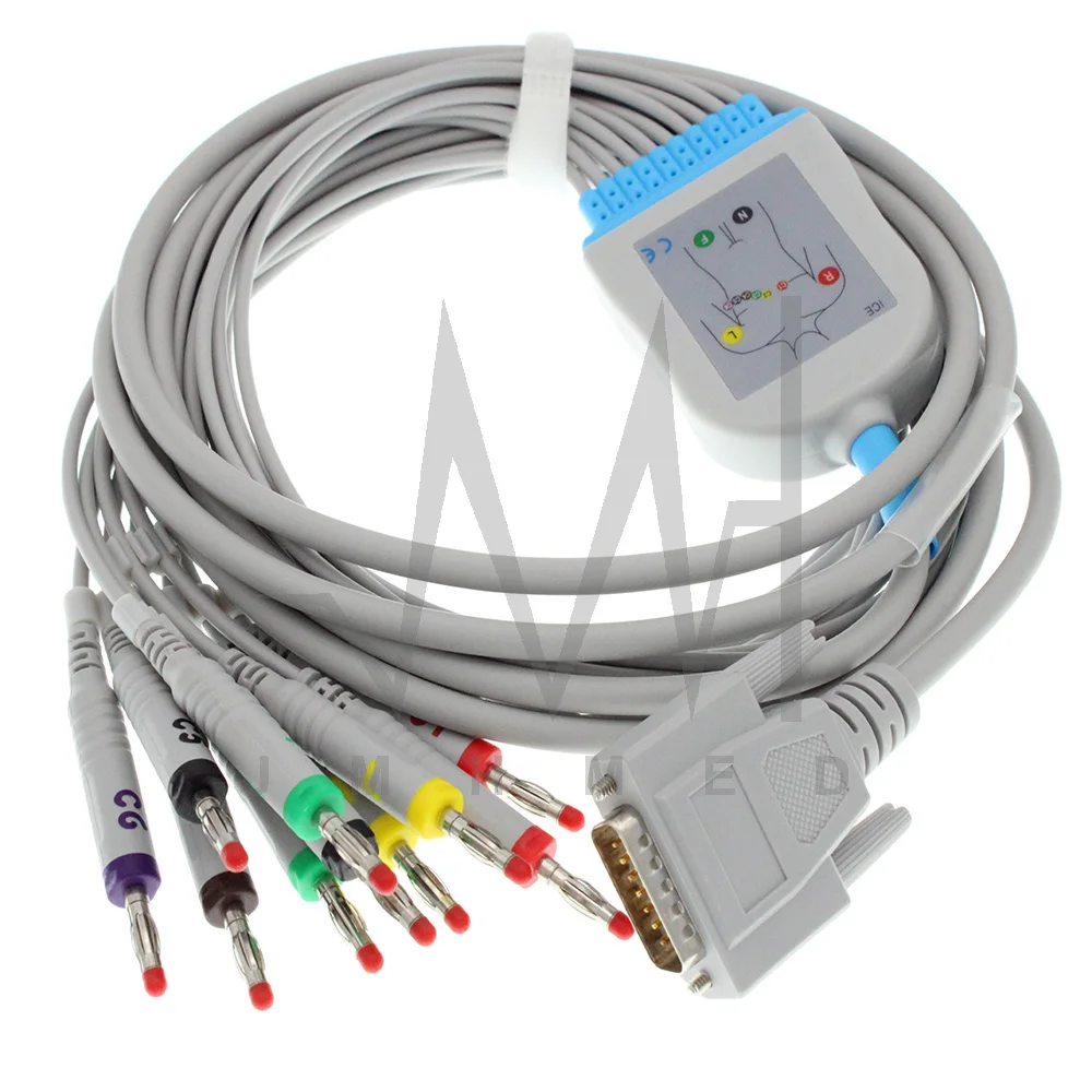 15Pin Compatible With Nihon Khden/Dong Jiang/Cardioline EKG Monitor,BJ-901D 9130K 10 Lead ECG Cable,No Defibrillate Resistor.