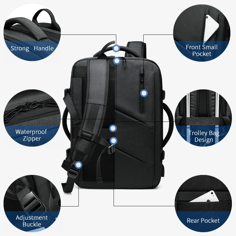 Imagem -05 - Ozuko Multifuncional Mochila Expansível para Homens Bolsa de Escola Impermeável Mochilas Laptop Multi-layer Usb Masculino 15.6 Novo