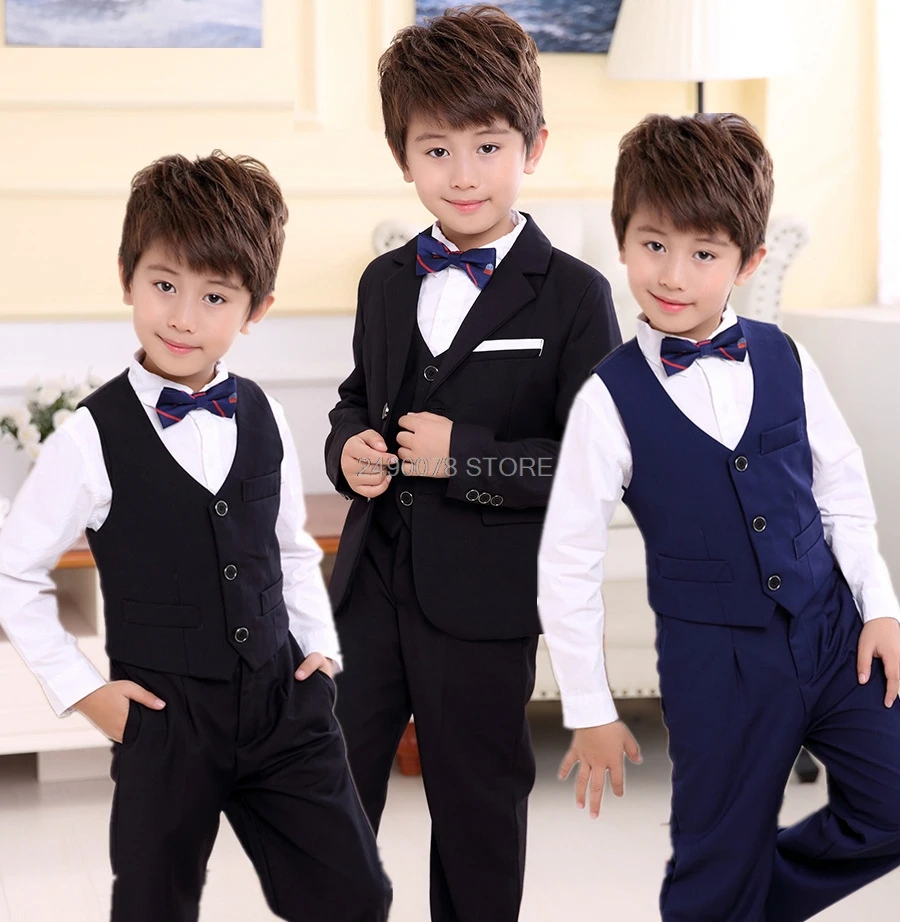 

Flower Boys Jacket Vest Pants 3Pcs Suit For Wedding Gentleman Kids Formal Tuxedos Children Performance Party Dress Costume