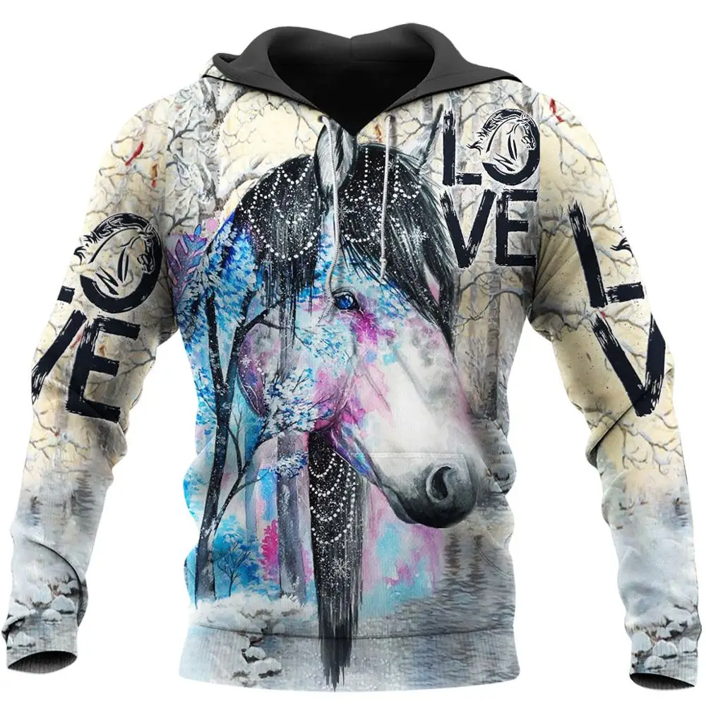 2020 New Fashion Animal hoodies Horse Painting Color 3D Printed hooded Sweatshirt Unisex Casual Pullover sudadera hombre