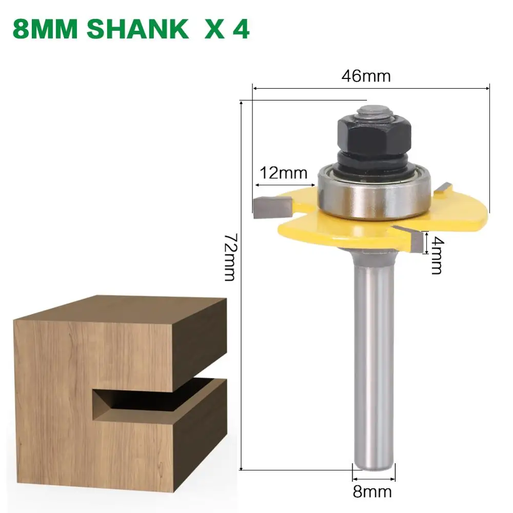 1pc 8mm 1/4″ 6mm 1/2″ 12mm shank Groove Joint Assembly Router Bit Set 3/4\