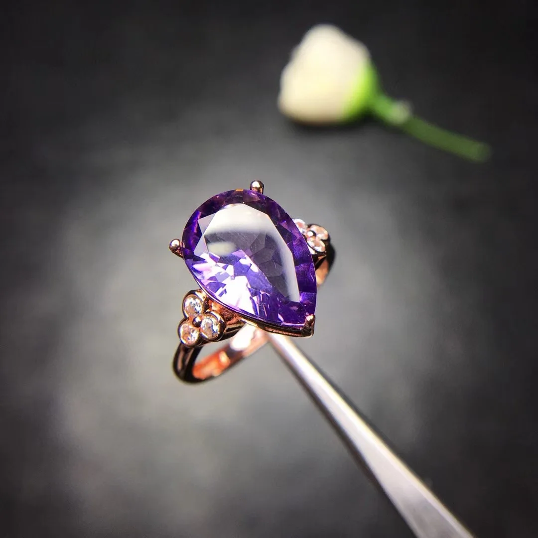 

Fashion Woman Ring New Arrival Water Drop Ring 100% Natural and real amethyst ring 925 sterling silver Fashion Woman Ring