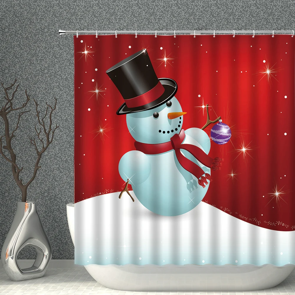 150/180cm Santa Claus Snowman Printed 3D Shower Curtains Set With Hooks Christmas Home Decoration Bathroom Decrative Curtains