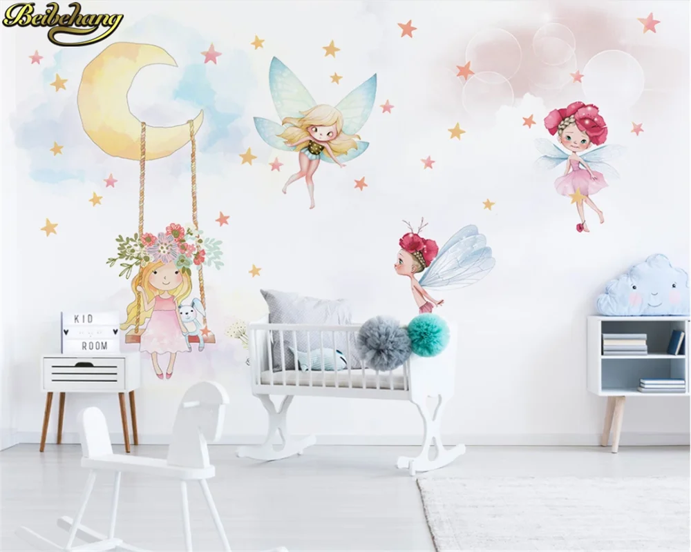 beibehang Custom 3d wallpaper mural Nordic modern minimalist hand-painted cute elf girl children's room background wall paper