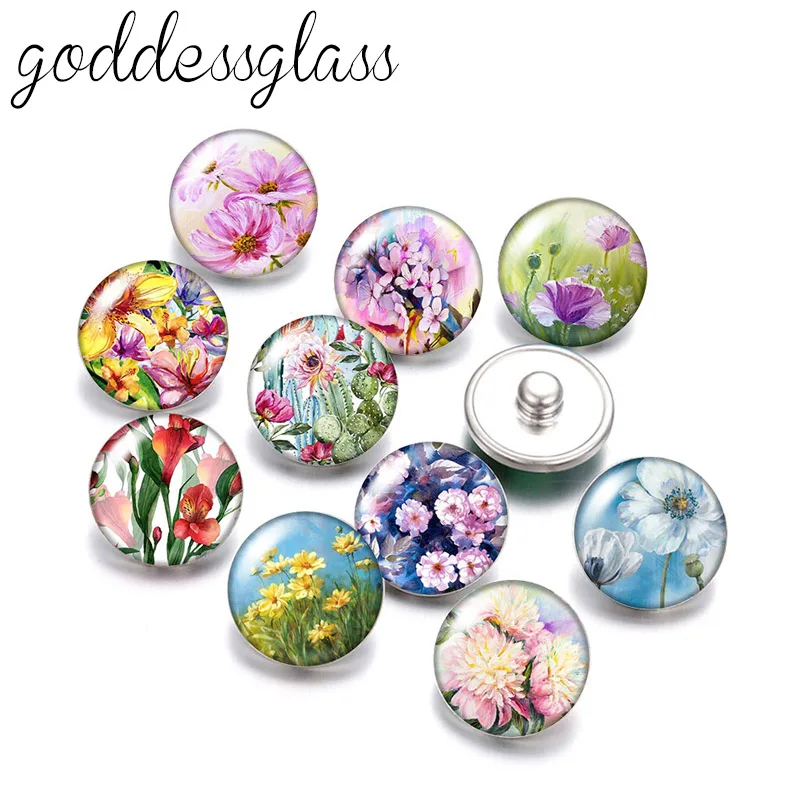 

New Drawing Flowers beauty blossoms daisy 10pcs Round photo 18mm snap buttons for 18mm snap necklace DIY findings jewelry