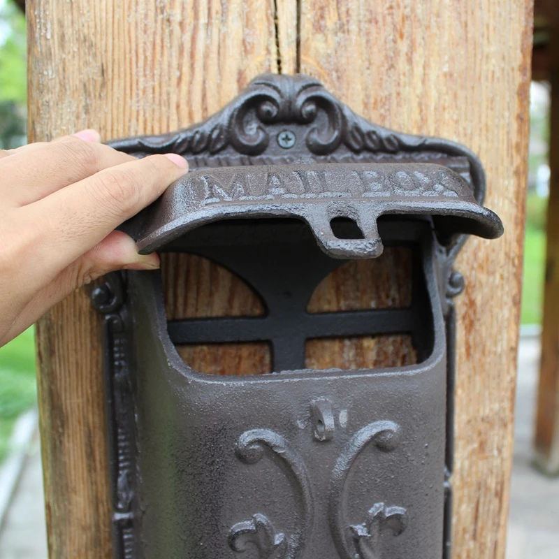 European Vintage Home Garden Decor Middle Size Heavy Sturdy Cast Iron Wall Mounted Mail Box Post  Mailbox  Letter Boxes