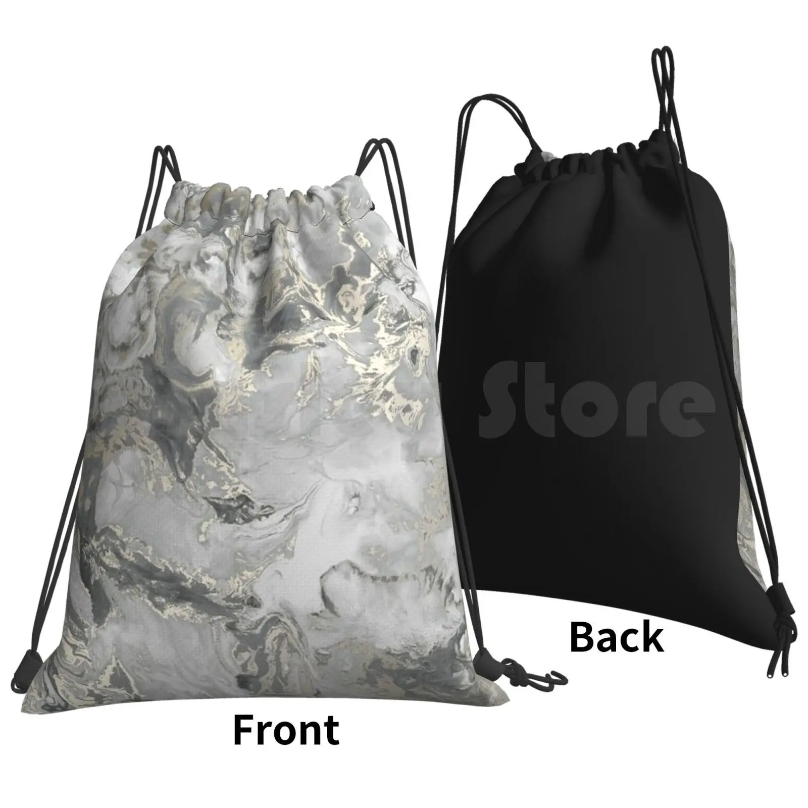 Marble Gray Silver Gold Backpack Drawstring Bag Riding Climbing Gym Bag Marble Gray Marble Marble Shell Popular Trend