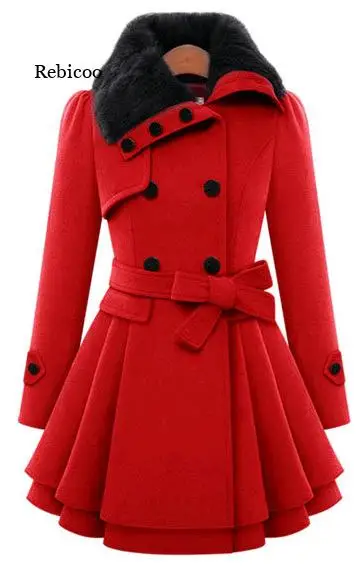 Women's Winter Slim Long Wool Sherpa Coat Double Breasted Padded Korean Cashmere Coat England Style Trench