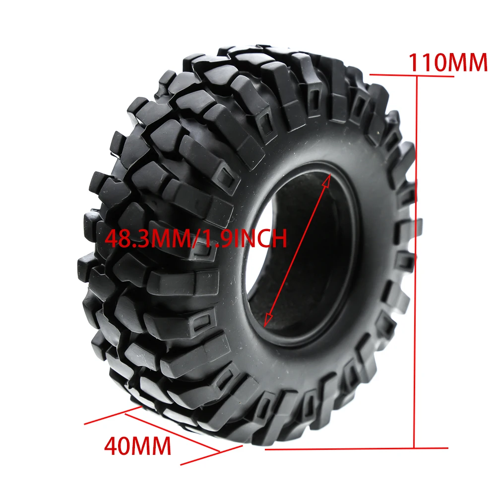 4pcs 1.9 inch Tire Rubber Wheel Tires  Tyre for 1:10 RC Rock Crawler TRX4 Bronco D90 D110 Axial scx10 90046 RC4WD CC01 TF2