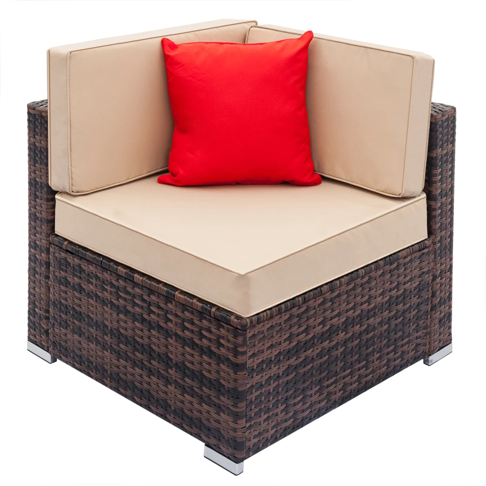 Outdoor Furniture Set Fully Equipped Weaving Rattan Sofa Set with 2pcs Corner Sofas Brown Gradient