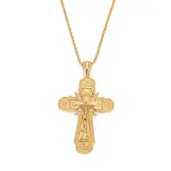 24K Gold Color Jesus Christ Cross Pendant Necklace Catholic Cross Jewelry for Women