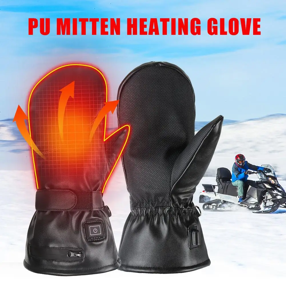 Rechargeable Heating Gloves PU Waterproof Heated Ski Gloves Winter Hand Warm Gloves Outdoor Sports Gloves Mittens Heating Gloves