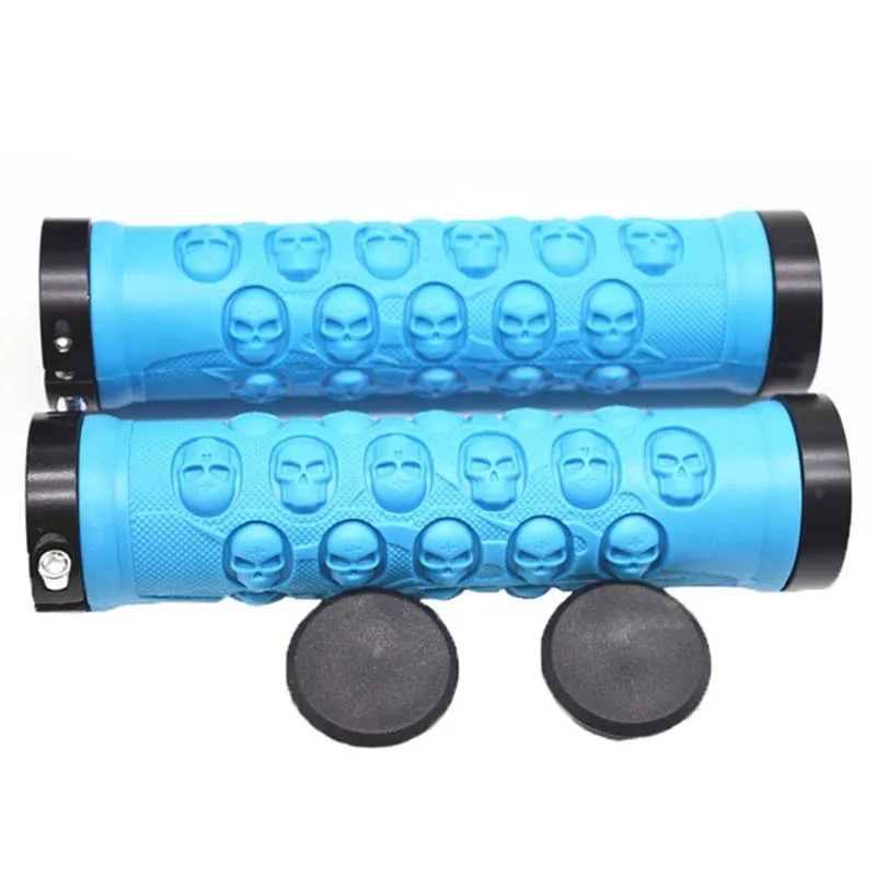 1pair Bicycle Grips Skull Design TPR Rubber Bike Handlebar Grips Lock-On MTB Road Cycling Bike Soft Handle Bar End Cover BC0214