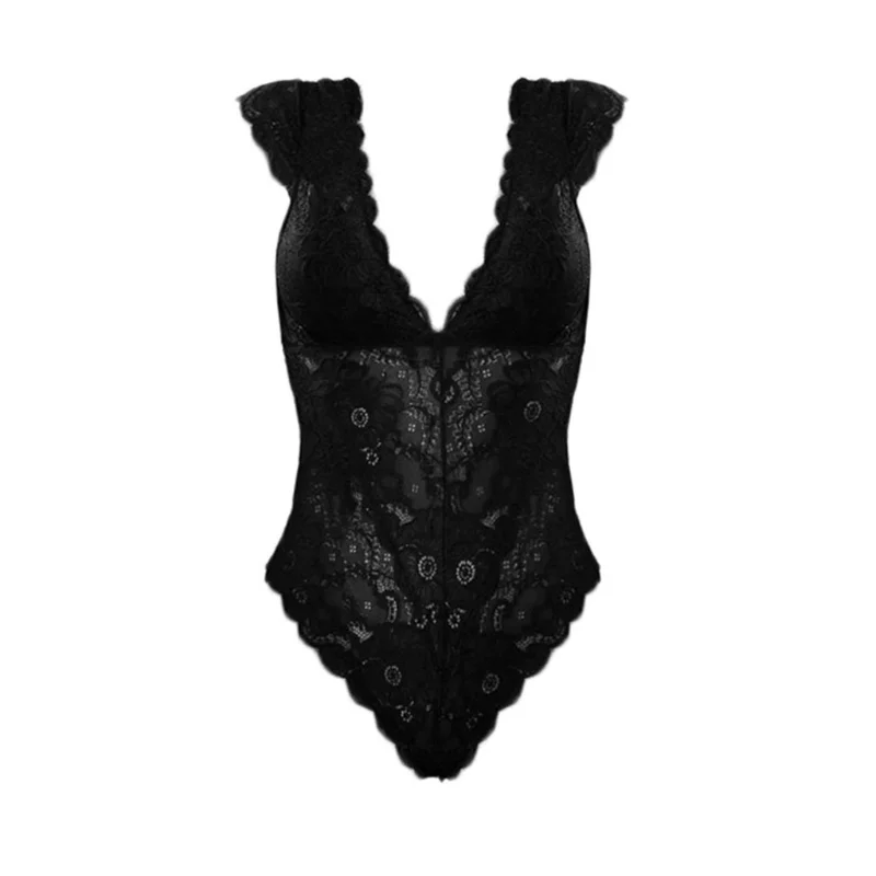 Sexy Teddies Mesh Lace Women\'s Bodysuit Sexy Lingerie Halter Jumpsuit Pajamas Hollow See-through Teddy Bodysuit