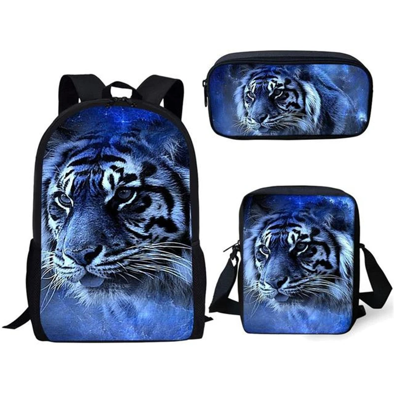 3Pcs/Set Cool White Tiger Pattern School Bags For Boys Girls Backpack Student Kids Knapsack Teenager Schoolbag Children Book Bag