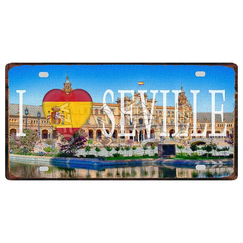【YZFQ】30X15CM Spain City  Seville Vintage Metal Sign Barcelona Travel Souvenir  Wall Bar Home Shop Decor Plaques Poster DC-1054B