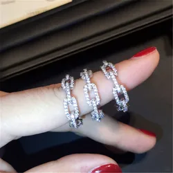 Chain Pave Lab Diamond Ring 100% Original 925 sterling silver Engagement Wedding band Rings for Women Bridal Charm Fine Jewelry