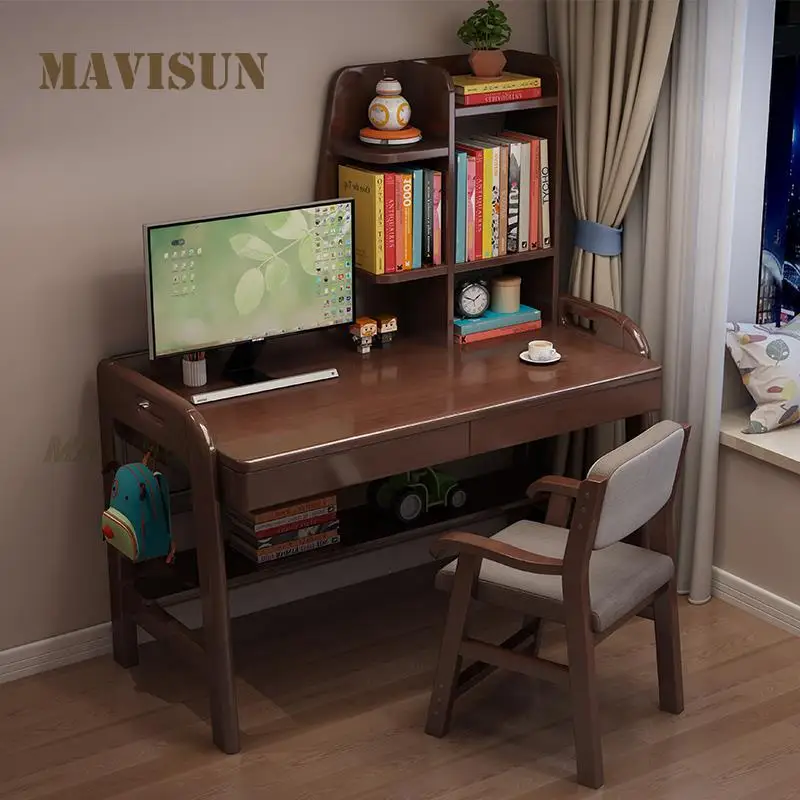 Mesa de madera para niños, mesa de estudio para estudiantes, para ordenador portátil, escritorio de ordenador para niñas, estantería con asiento ajustable