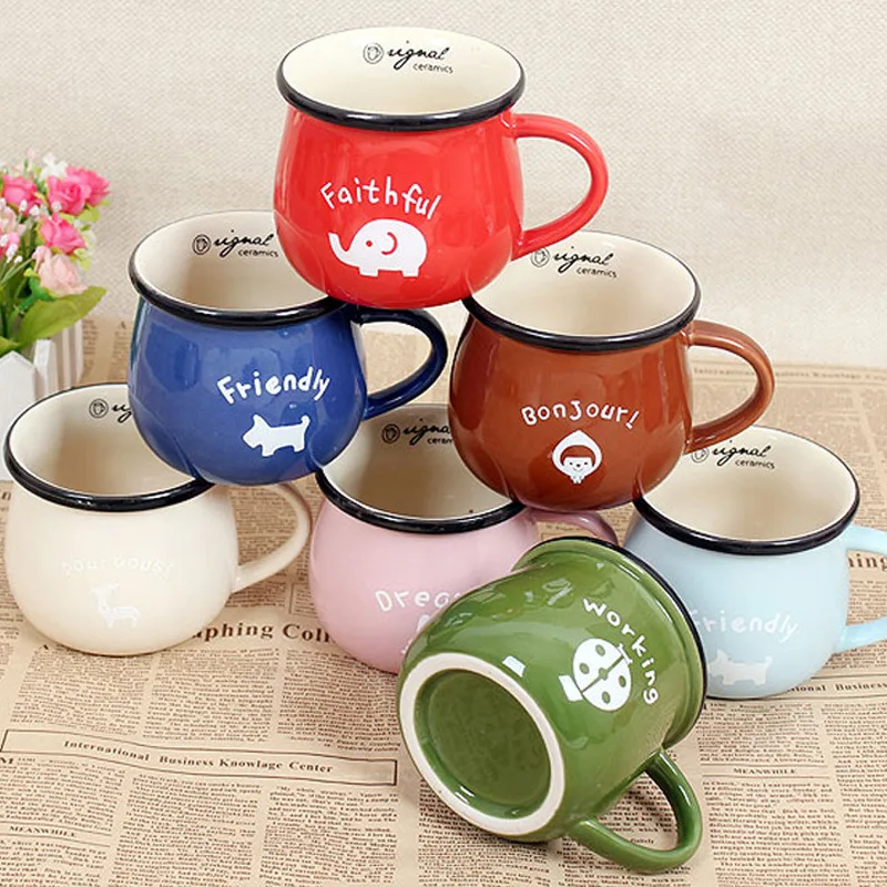 Zakka Retro Ceramic Cup Creative European Style Breakfast Mug Enamel Milk Cups Cute Mugs Animal Picture Coffee Cup Lovely Gifts