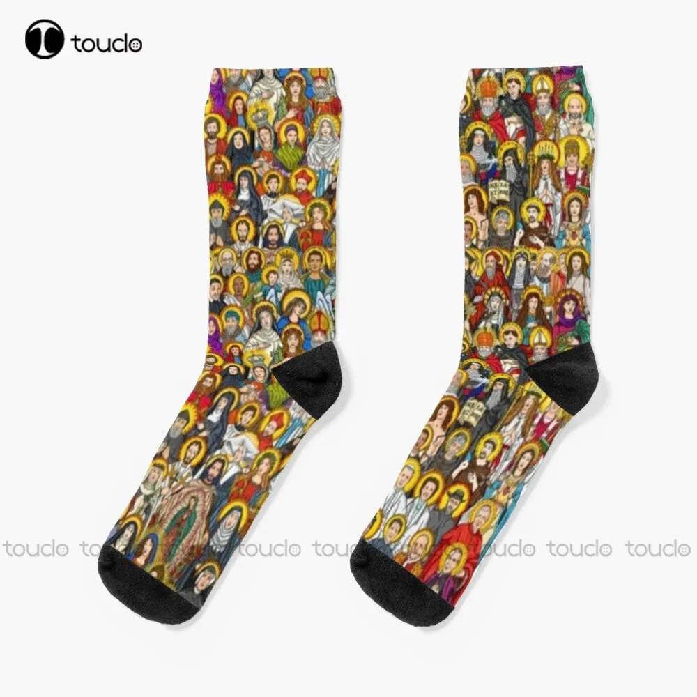 Saints, All Saints, Catholic Saints Socks Unisex Adult Teen Youth Socks Personalized Custom 360° Digital Print Hd High Quality