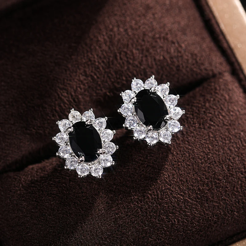 Huitan Volledige Zirkoon Stud Oorbellen voor Vrouwen Blauw/Paars/Rood/Roze/Zwart/Wit/Groen ovale CZ Bruiloft Trend Vrouwelijke Luxe Sieraden