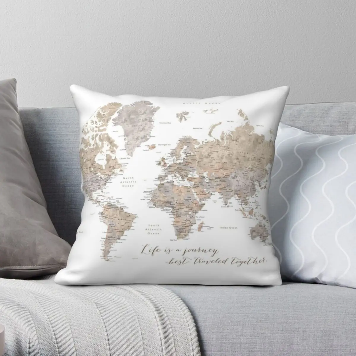 

Life Is A Jouney Best Travelled Together World Map Abey Square Pillowcase Polyester Linen Velvet Pattern Zip Decor Bed