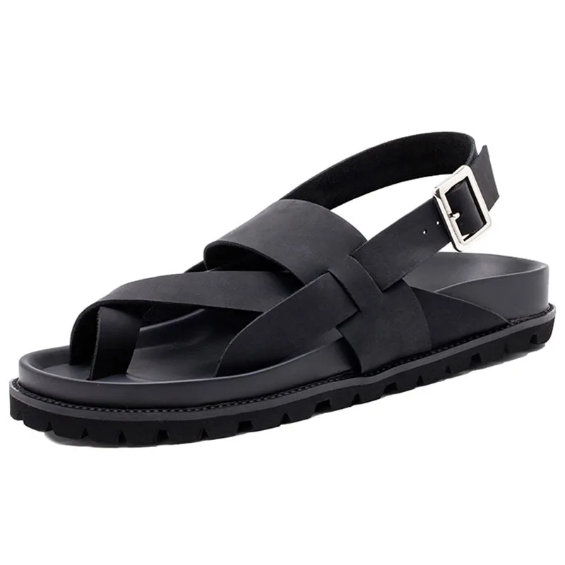 

Quality Men Leather High Sandals Fashion Casual Buckle Thick Platform Sandals Men Black Non-slip Gladiator Sandalia Masculina