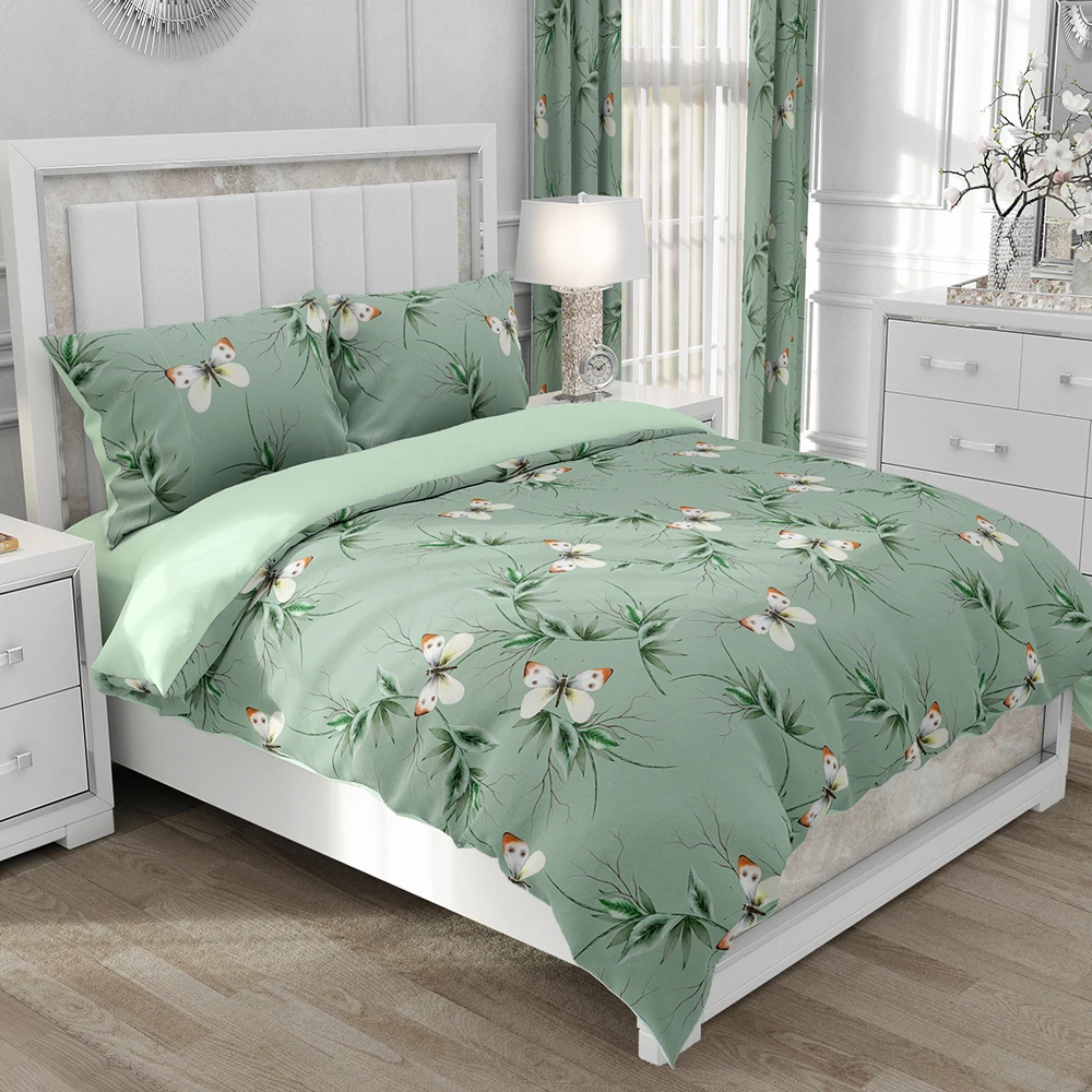 

Bedding Set Single Double King,Duvet Cover Set With Pillowcases,Quilt/Blanket Cover Set Bedclothes Green Flowers