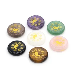 Natural Aura Crystal Rune Stone Amethyst Rose Quartz Agate Round Carved Divination Energy Stone Chakra Pendant No Hole Wholesale