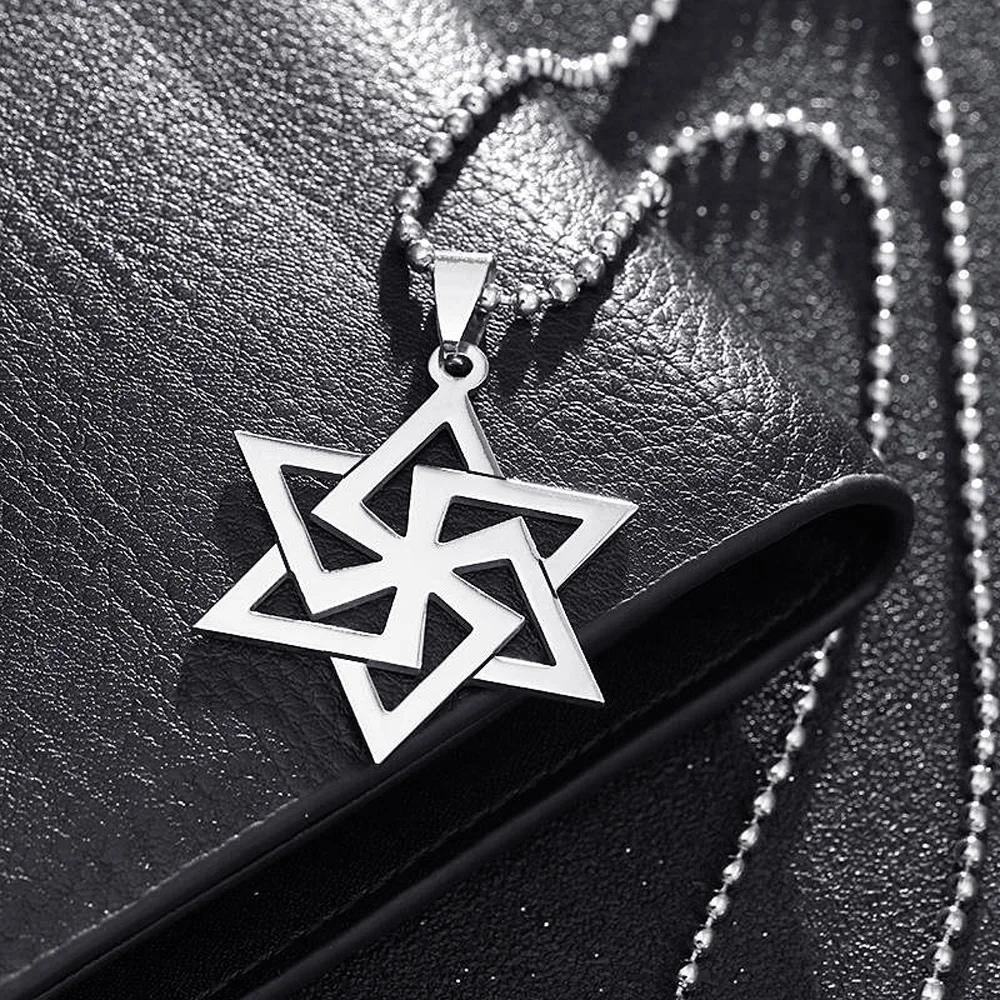 FIREBROS Free Chain Stainless Steel Solomon Seal Hexagram Star of David Pendant Israel Amulet Mascot Necklace Men Women Jewelry