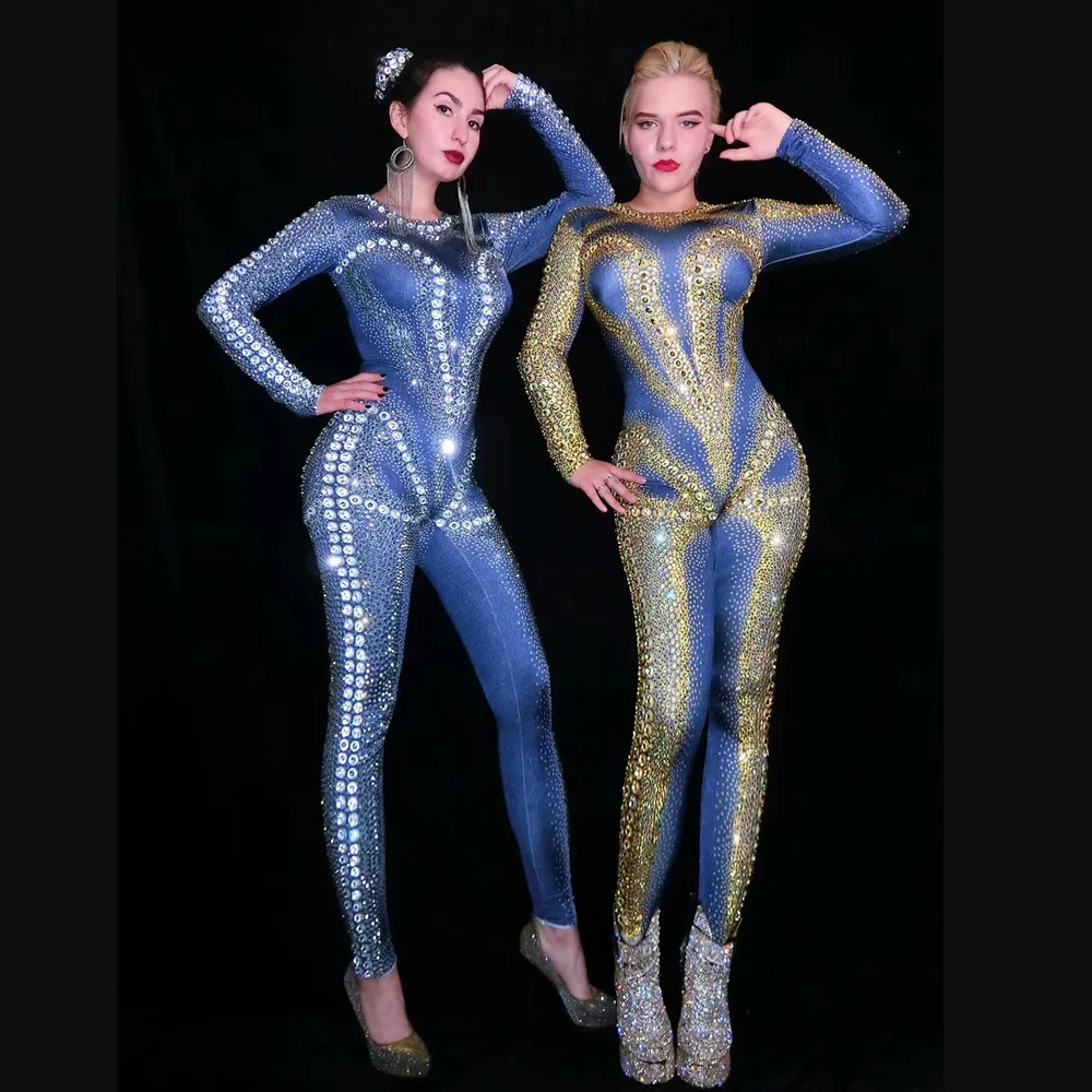 

Nightclub Shining Female Bodycon Performance Costume Full Rhinestone Women Fashion Jumpsuit Women Stretch Pole Dancing Clothing