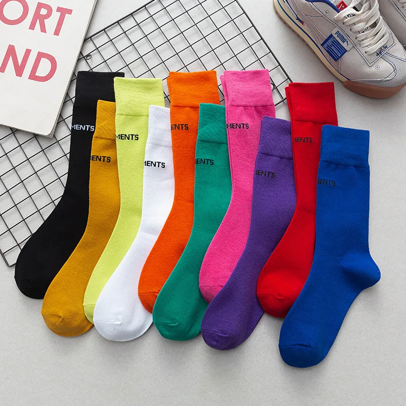 Socks Women\'s Cotton Fluorescent Color Sports Leisure Students\' Knee-high Socks Ins Trendy Solid Color Women\'s Socks Wholesale